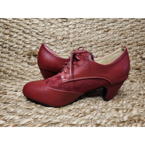 Masseys Red Synthetic Heeled Ankle Booties Boot Size 8.5 M Lace Up Wingtip - Picture 6 of 11